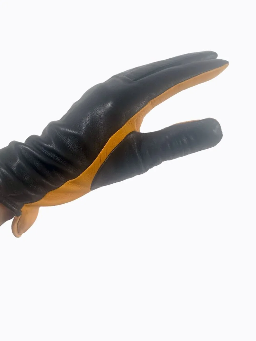 Vintage Two Tone Leather Cashmere Gloves S Black Ochre Saffron Whimsigoth Luxury